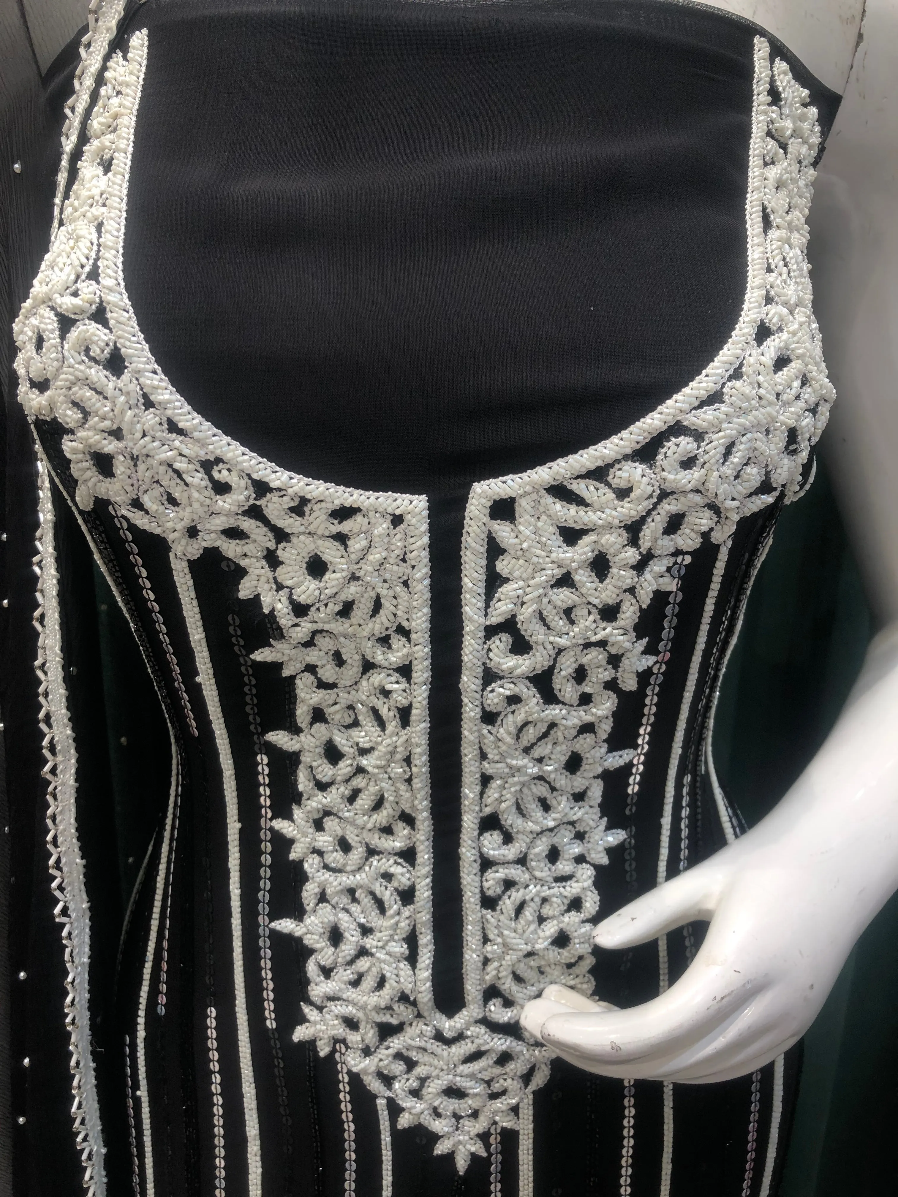 Black Georgette Unstitched Suit With Hand Work