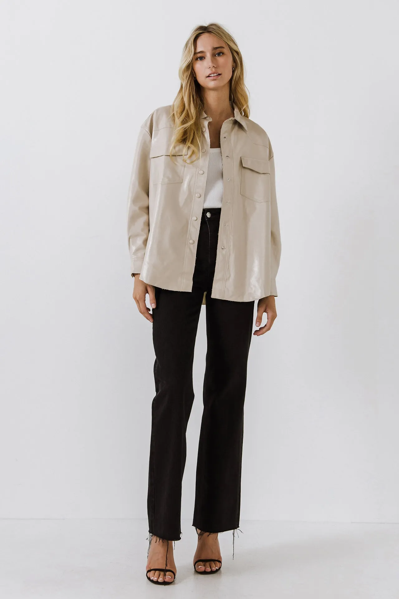 Pu Button Down Jacket